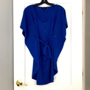 Blue tie-waist tunic dress